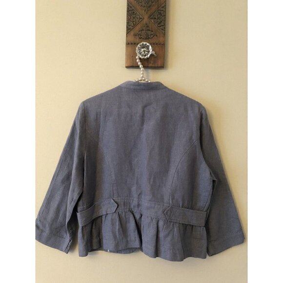 Chicos Size 1 Sargeant Chic Salyta Military Style Linen Jacket Chambray Blue - Picture 5 of 6
